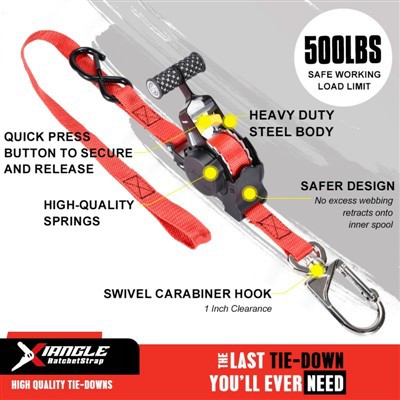 Ikatan Ratchet Boleh Tarik Motosikal 1 Inci Dengan Cangkuk Carabiner Pusing Universal
