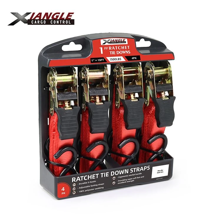 4 Pack 15 Ft Ratchet Tie Down Straps With S Hook